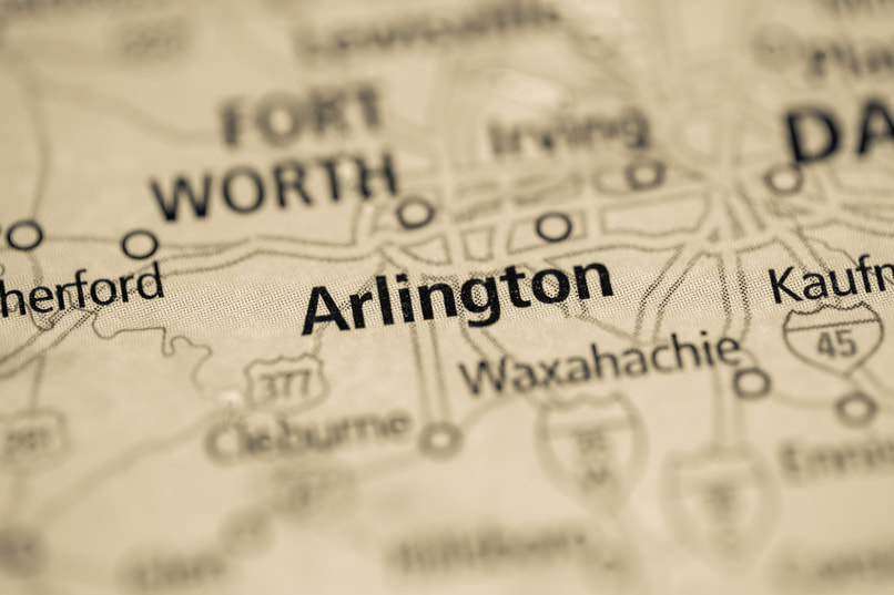 broad map view of Arlington, TX 
