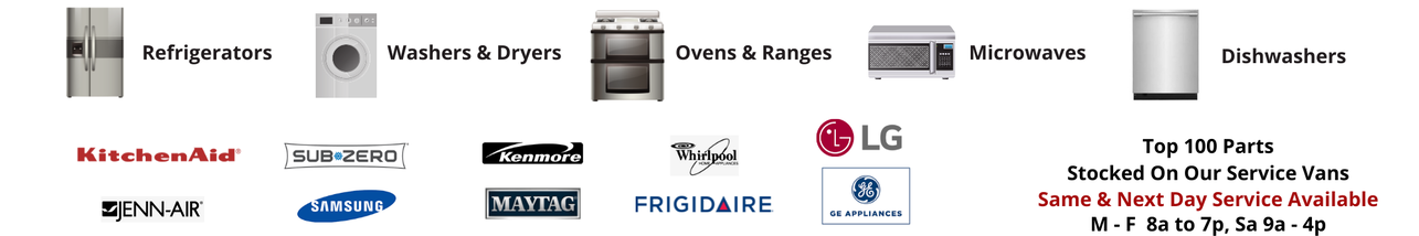 Appliance brand logos and business hours